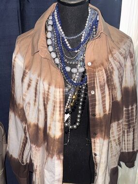 Cadia Blouse by Kobi Coffee and Cream Tie-Dye Button-Up Blouse